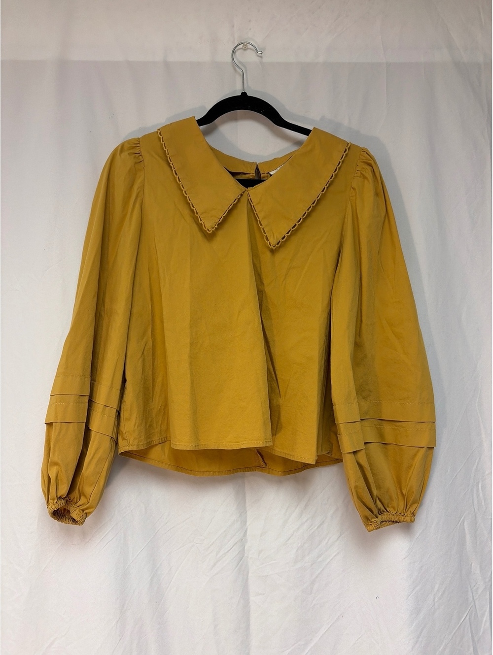 a.n.a Mustard Yellow Long Sleeve Blouse with Peter Pan Collar, Size Small